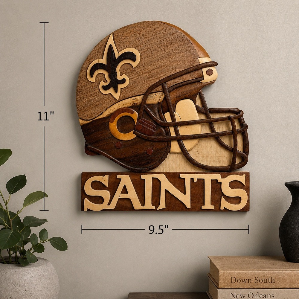 Wooden Art New Orleans Saints Football Helmet Wood Intarsia Wall Decor